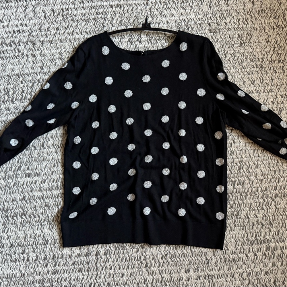 Talbots black sweater, lightweight with silver metallic dots. Non smoking home.